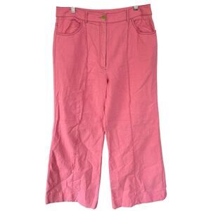 Kate Spade High Rise Wide Leg Pink Pants Contrast Stitch Trousers Size 12